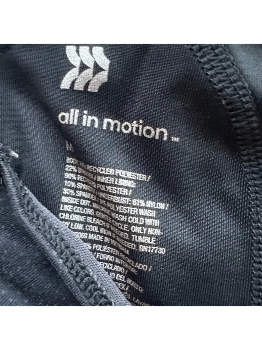 All in Motion Sports Bra Women’s M Black Workout Activewear